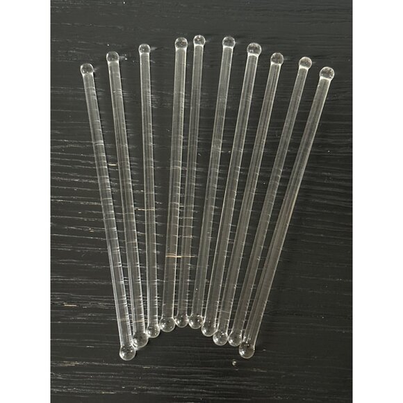 Lot of 10 Clear MCM Glass Swizzle Stir Sticks 6" Cocktail Barware Martini Party - Picture 2 of 5